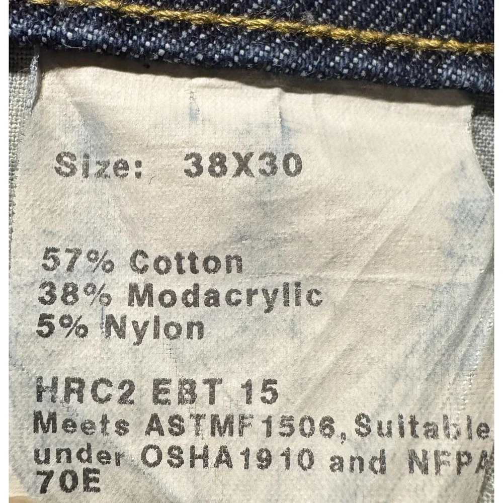DRIFIRE CAT2 FR Flame Resistant Jeans Mens 38x30 Dark Wash Workwear USA Made